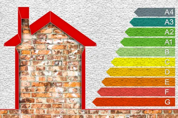 Maison avec un mur de briques apparentes, symbolisant un diagnostic de performance énergétique (DPE) de classe G, le plus bas.